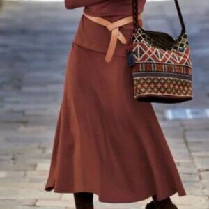 Peruvian Connection Size Medium Pima Cotton Flare Midi Skirt in Rust